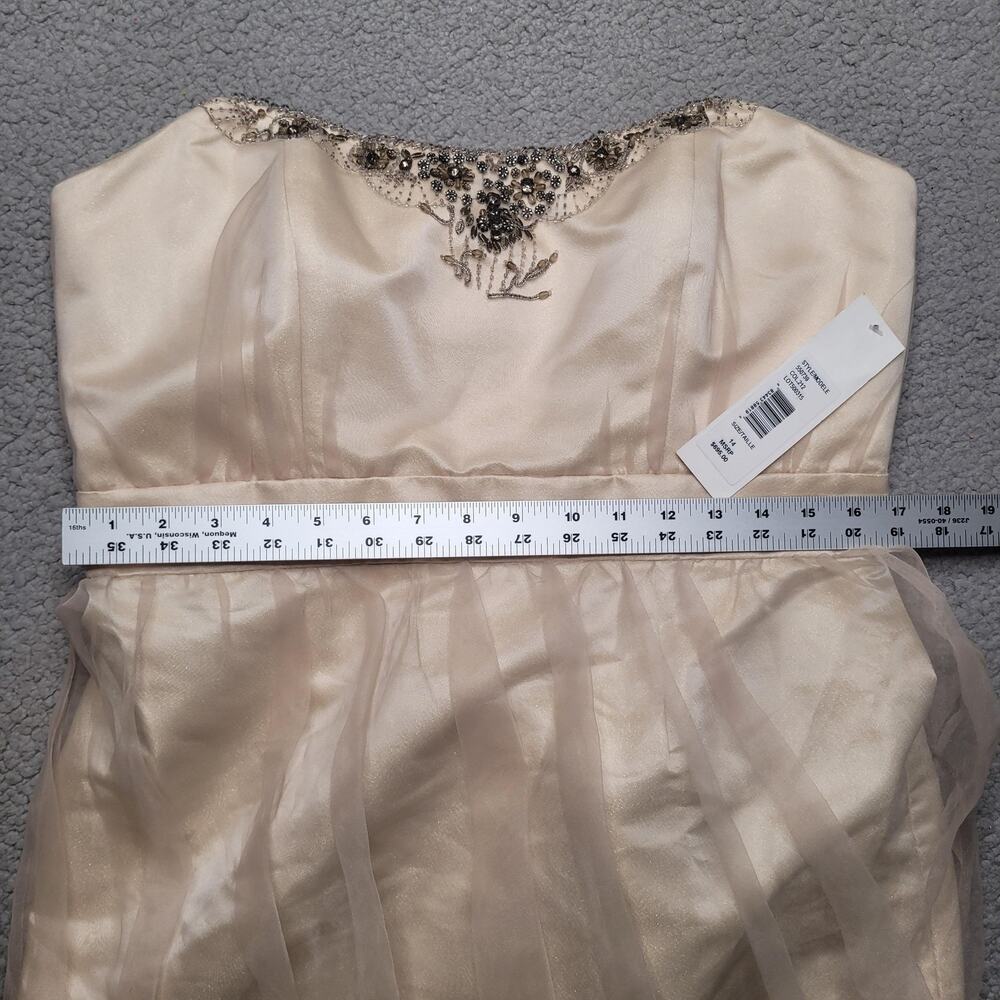 Badgley Mischka Dress‎ 14 Champagne Beaded Strapless Satin Bubble Hem Cocktail - Picture 12 of 13
